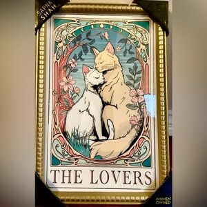 NEW SAPNA SHAH 'The Lovers' Cat Art Print in
Gold carved frame. 18" x 12".